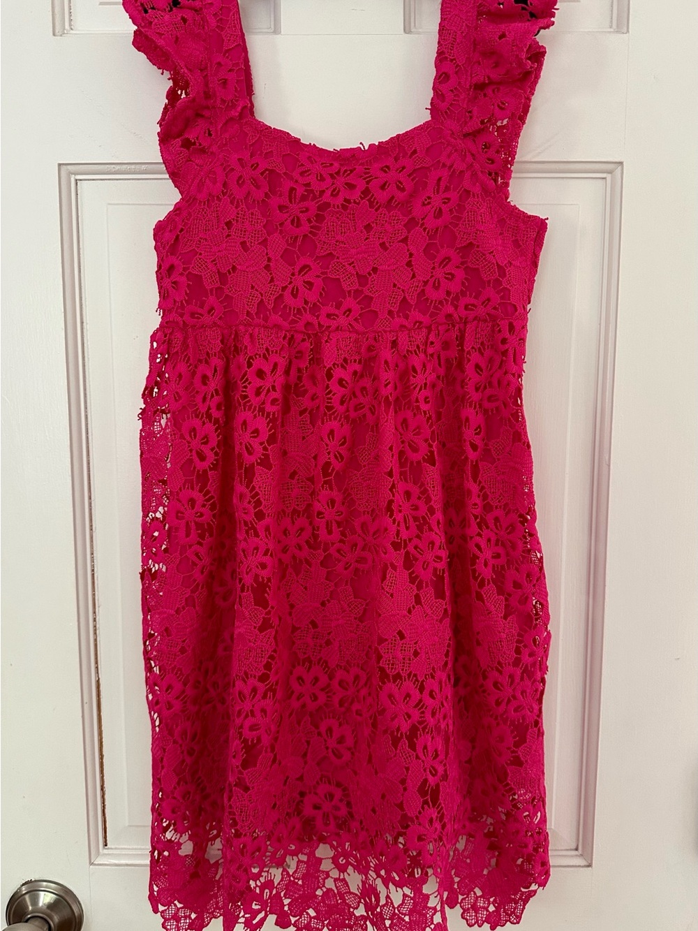 Franki by Francescas Girls Hot Pink Lace Dress w Open Bow Detail In Back Sz YTH8